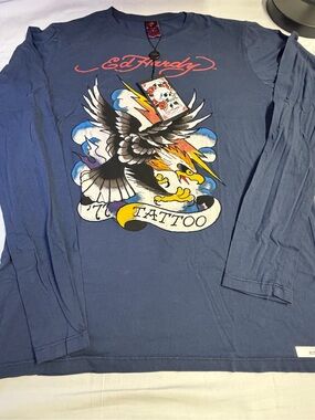 Ed Hardy Blue Long-Sleeve Tattoo Graphic Tee